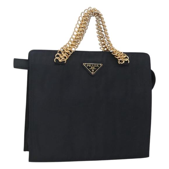 PRADA Hand Bag Nylon Navy Gold - Picture 1 of 12